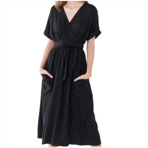 UO Blk Linen Wrap Midi Dress w/pockets- NWT